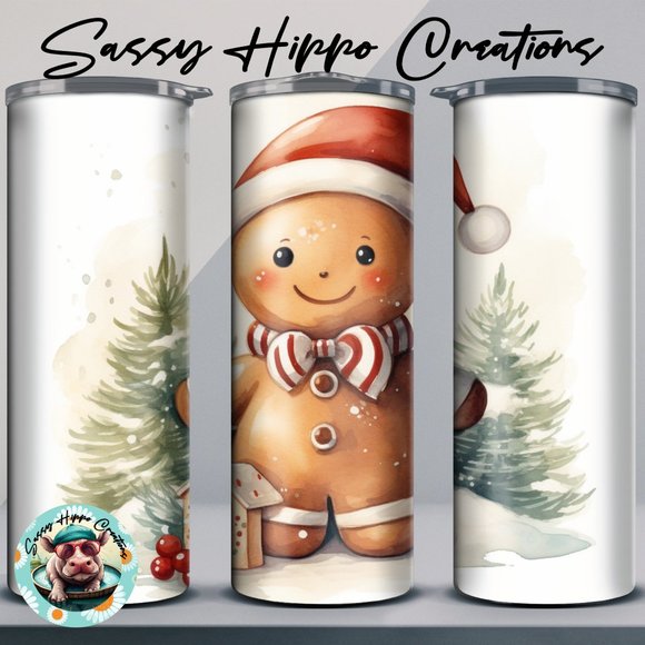 Skinny Tumbler Gingerbread Man Santa Christmas Holiday 20oz Stainless-Steel - Picture 1 of 6